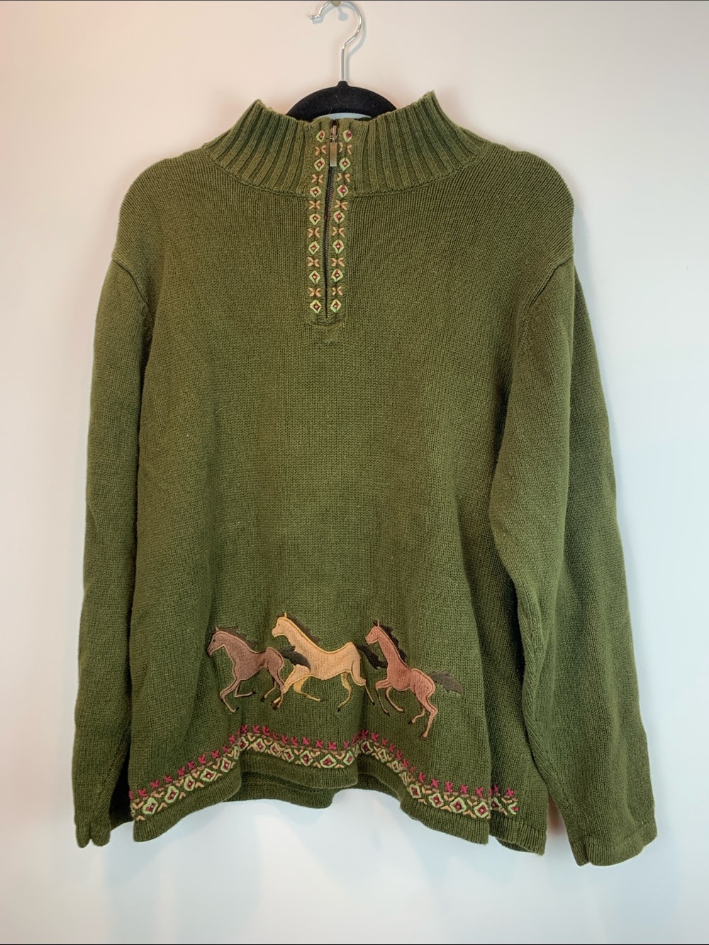 Mandal Bay horse sweater sz XL western ranch grandmacore whimsy embroidered *